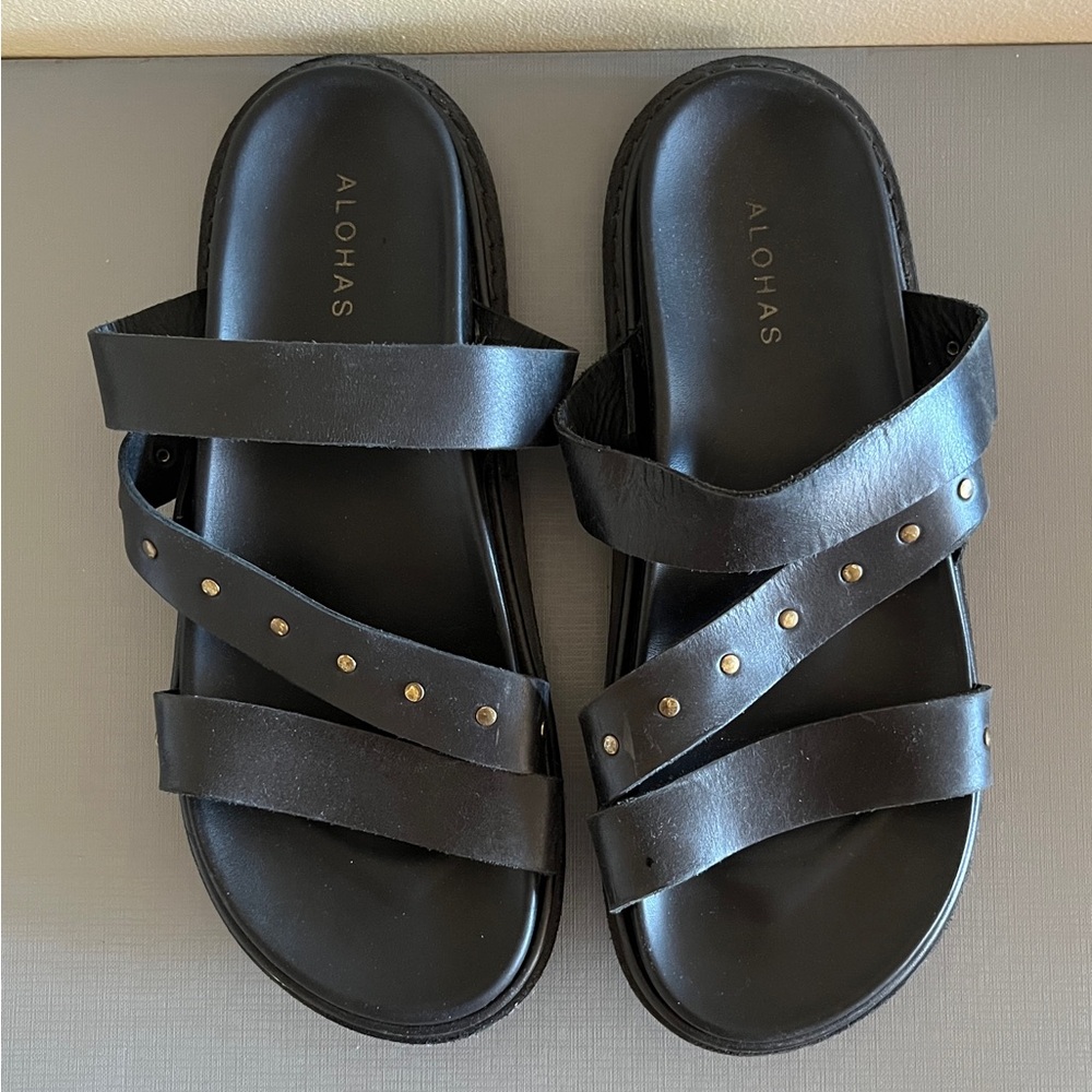 ALOHAS Black Studded Slide Sandals EU 42/ US 11